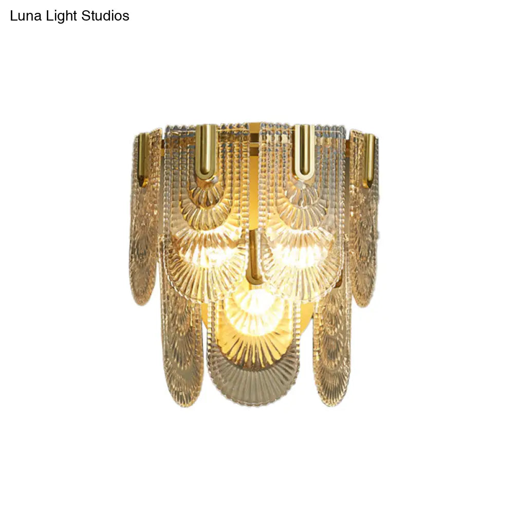 DecorBites™ DecorBites™ Modern Carved Glass 3-Light Gold Wall Sconce: 2-Layer, Wall-Mounted Lamp for Living Room