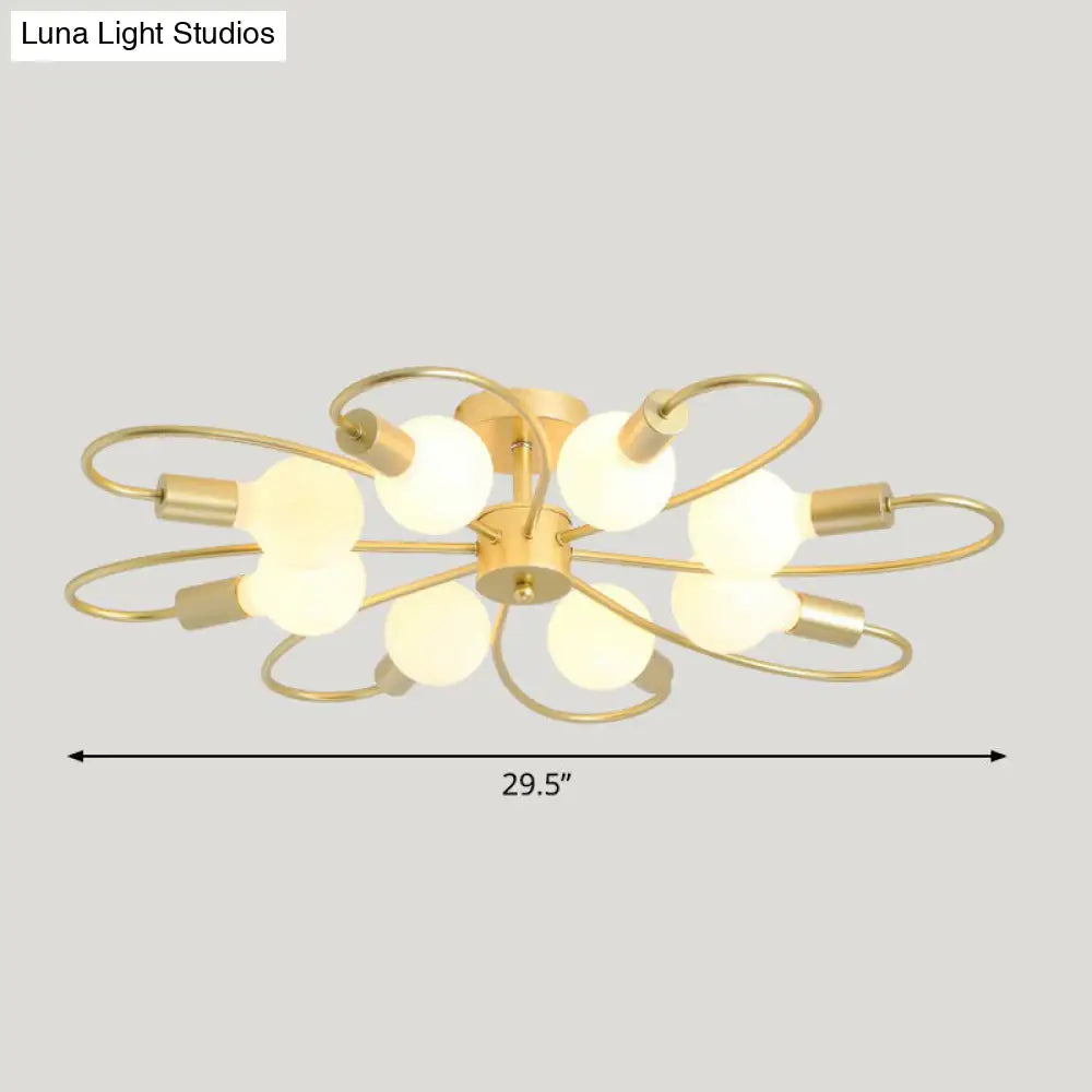 DecorBites™ DecorBites™ Modern Champagne Whirled Semi Flush Light for Bedroom - Stylish Metal Ceiling Fixture