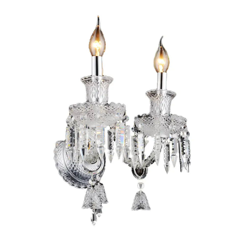 DecorBites™ DecorBites™ Modern Chrome Candelabra Wall Light with Clear Glass and Diamond Crystal Decoration
