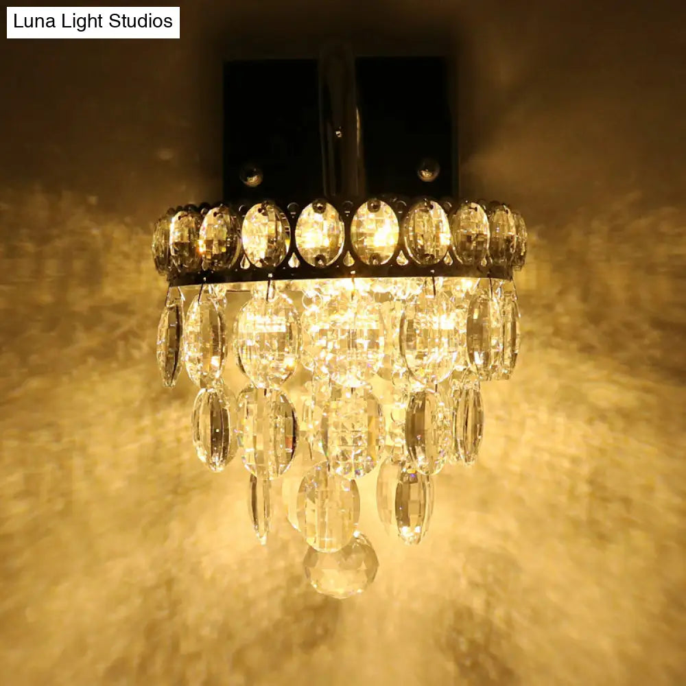 DecorBites™ DecorBites™ Modern Chrome LED Wall Sconce with Fringe, Faceted Crystal, and Scroll Arm