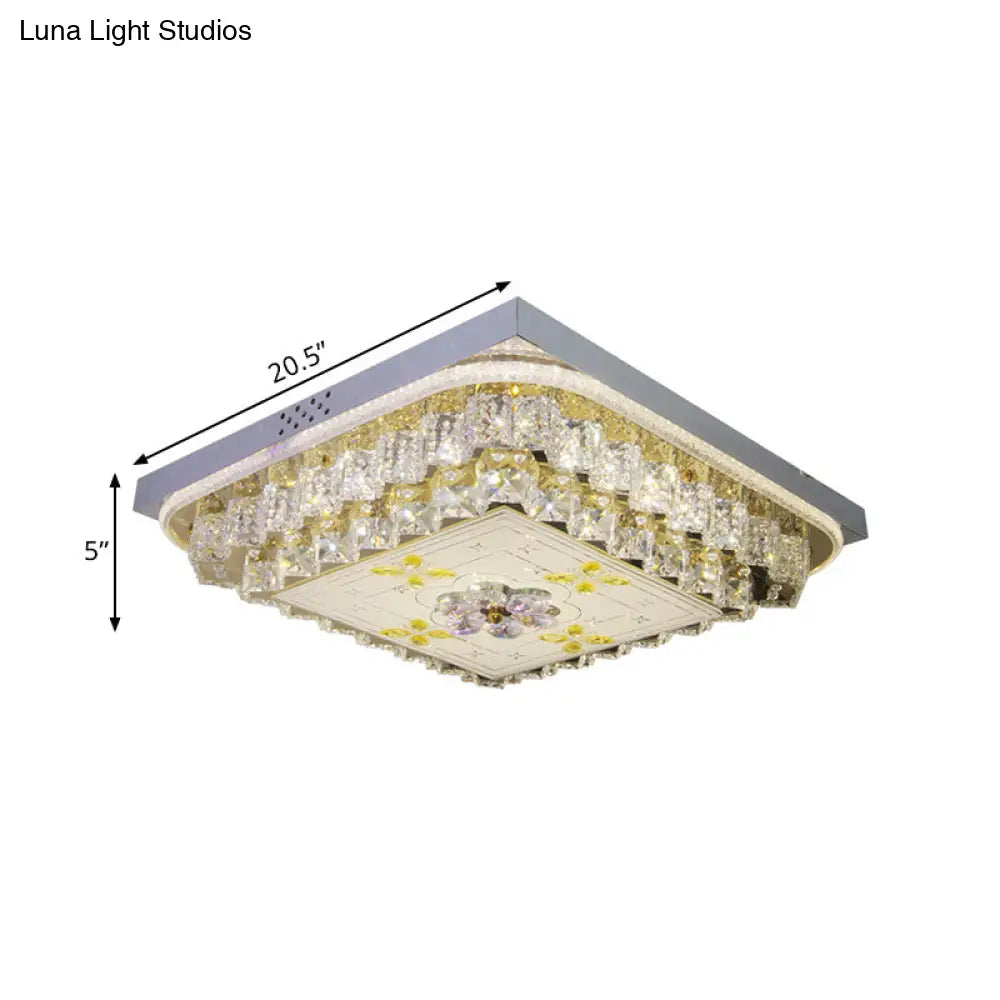 DecorBites™ DecorBites™ Modern Chrome Square Ceiling Light Fixture with Clear Crystal Blocks and LED – Ideal for Bedrooms – Flush Mount Lamp