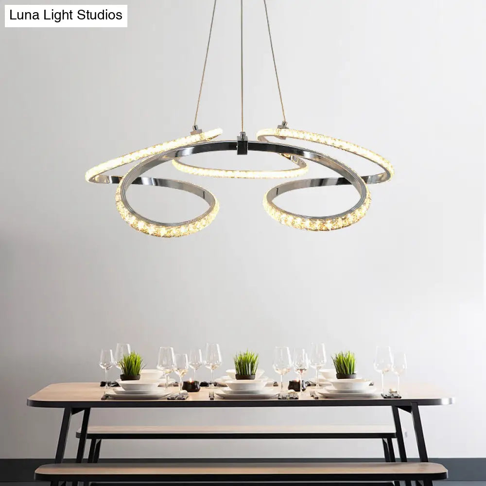 Lámpara de techo moderna cromada con diseño en espiral - Lámpara colgante LED de cristal, brillo cálido/blanco - Elegante lámpara de techo para comedor