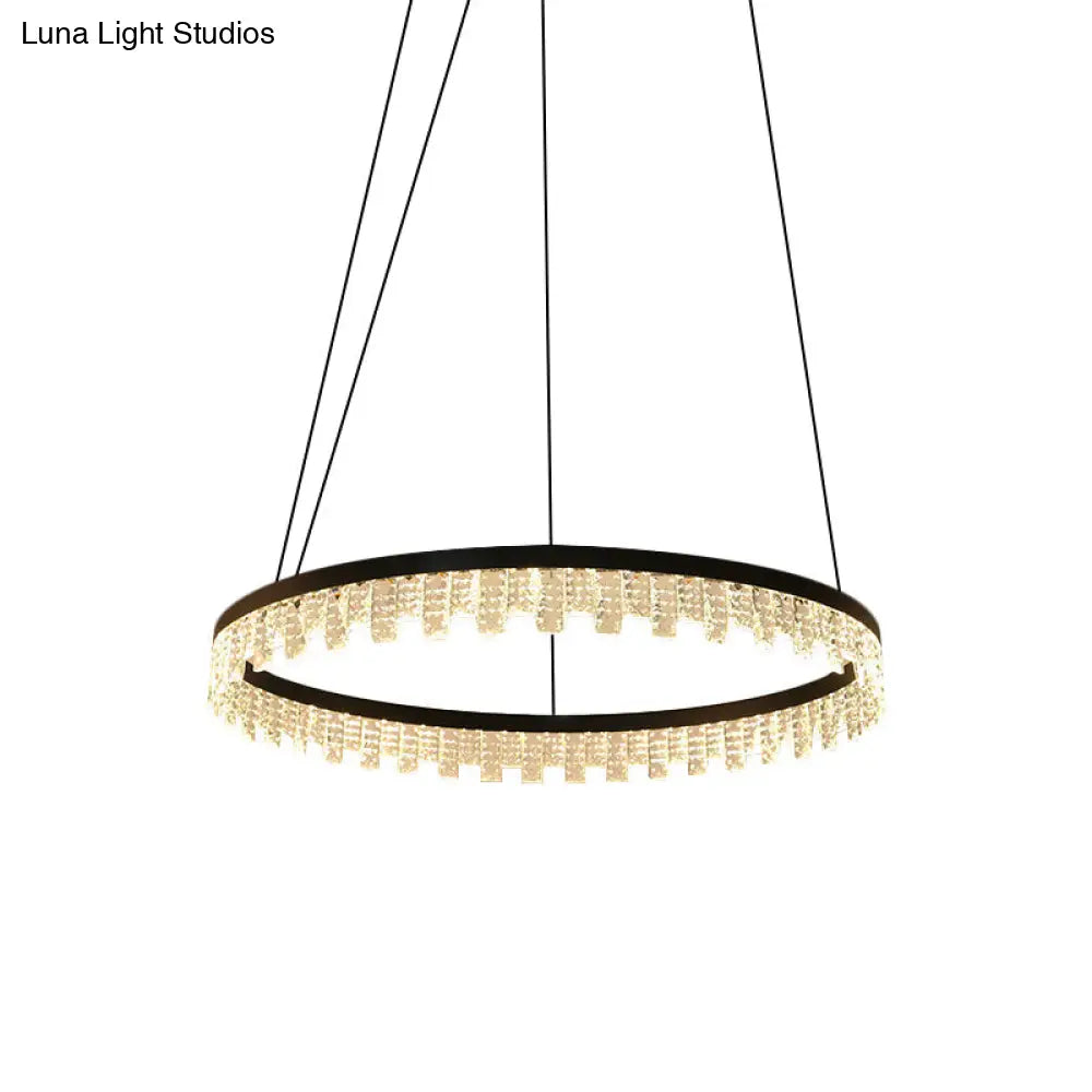 Lámpara de araña circular moderna de cristal: Lámpara colgante rectangular LED en negro