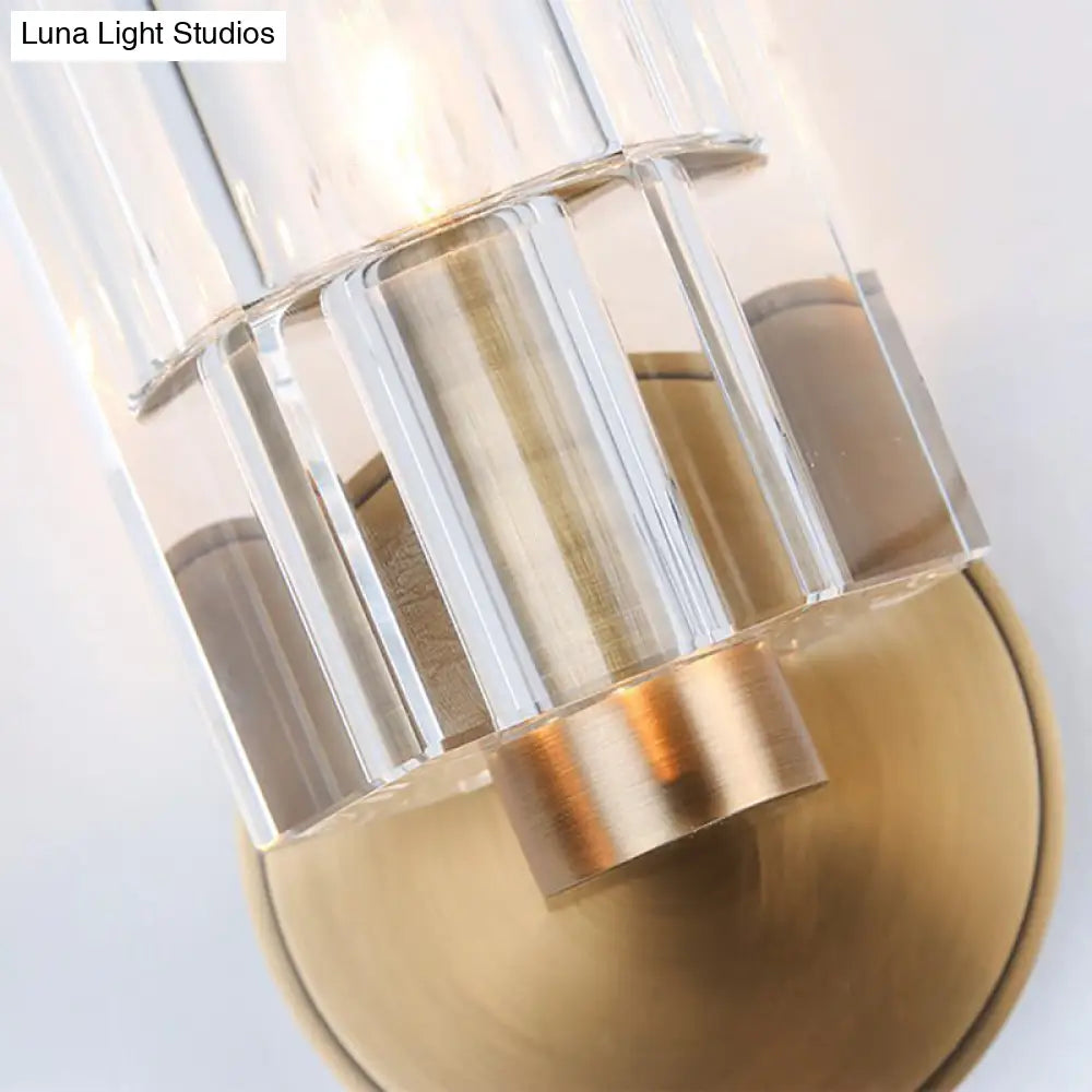 DecorBites™ DecorBites™ Modern Clear Crystal Cylinder Wall Lamp with Brass Backplate - 1 Light Fixture