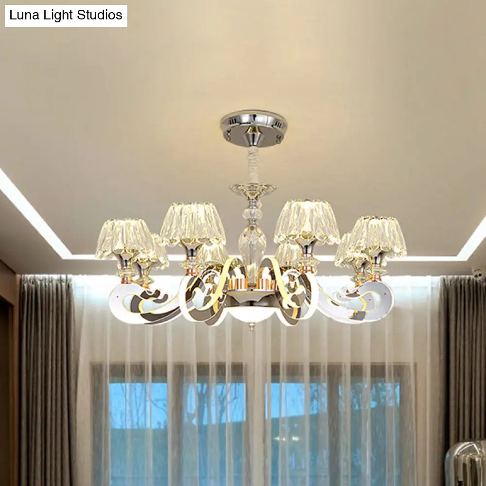 Lámpara colgante moderna de cristal transparente con iluminación LED - 6/8 cabezales, diseño cónico