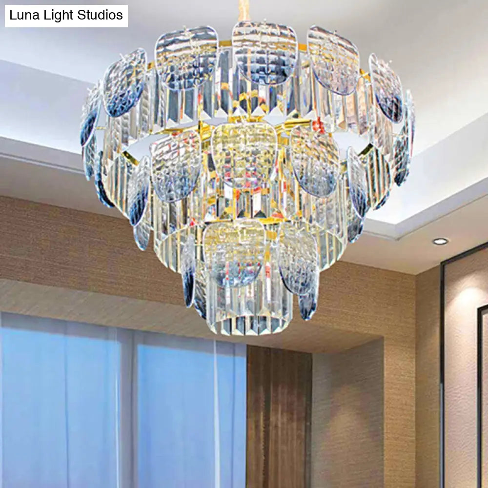 Kit de lámpara colgante escalonada de cristal facetado transparente moderno con lámpara de araña colgante azul claro (5/10 luces)