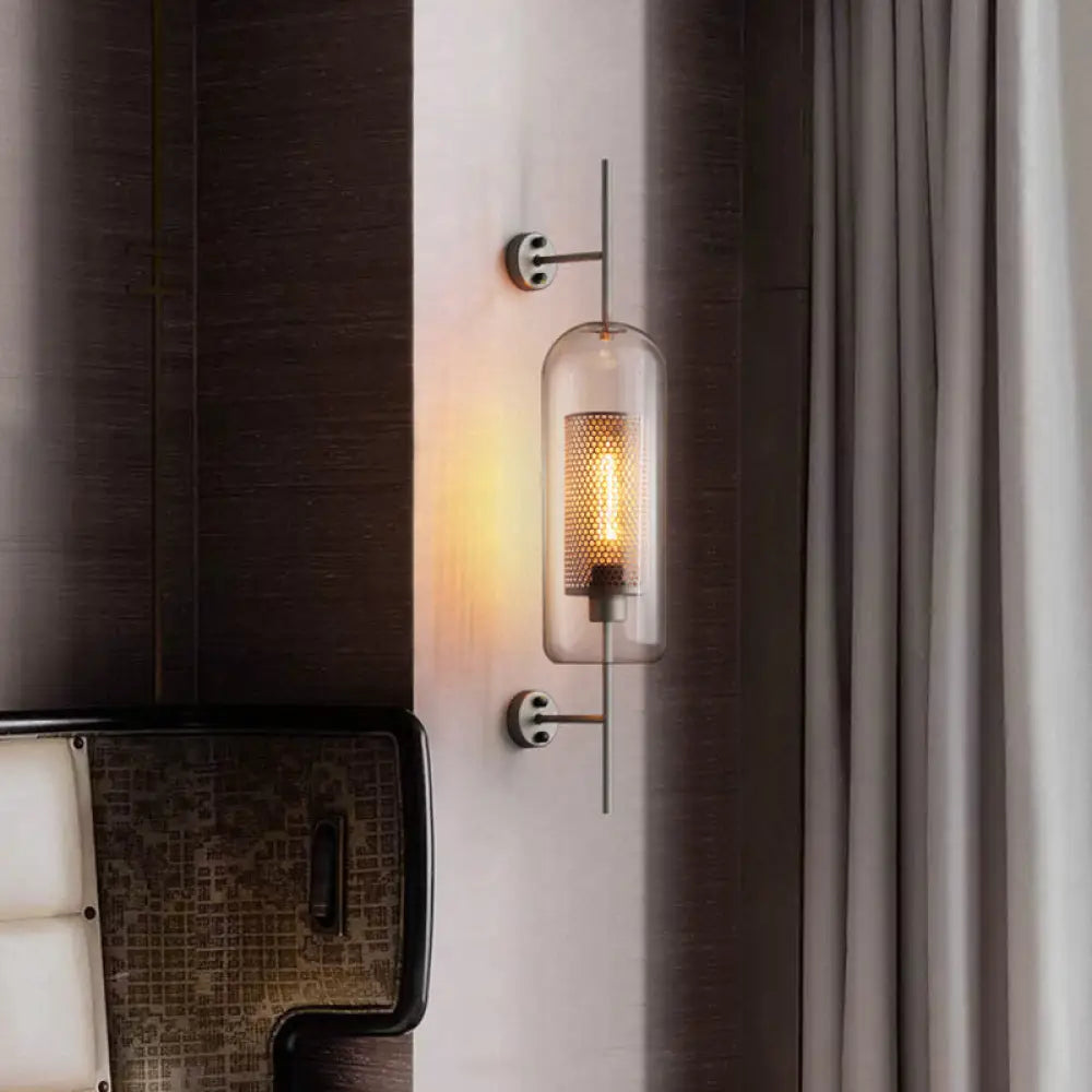 DecorBites™ DecorBites™ Modern Clear Glass Pill Capsule Wall Sconce with Mesh Screen - 1-Bulb Bathroom Lighting Fixture