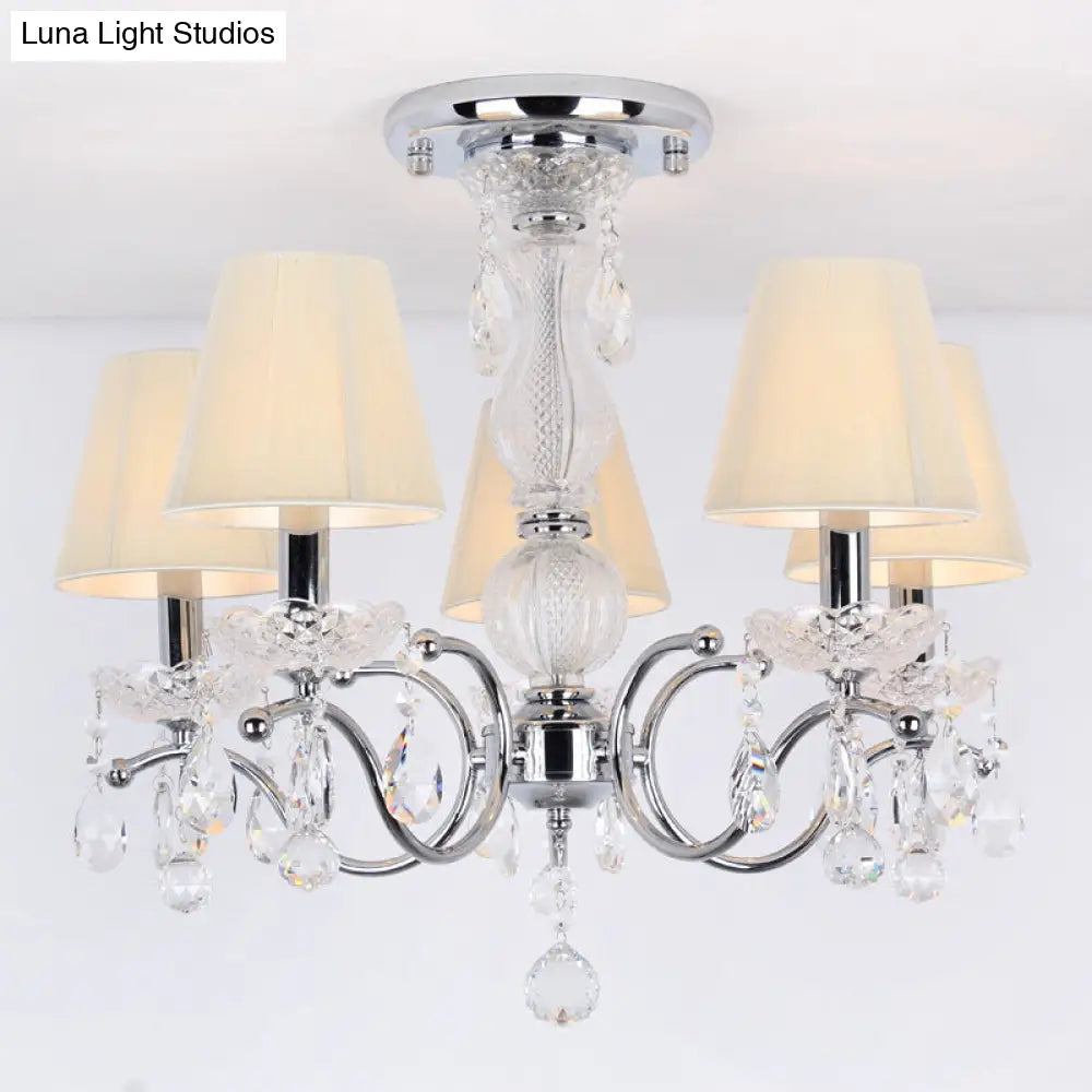 DecorBites™ DecorBites™ Modern Cone Semi Flush Crystal Ceiling Light Fixture with Swirled Arm - 5-Head Nickle Design