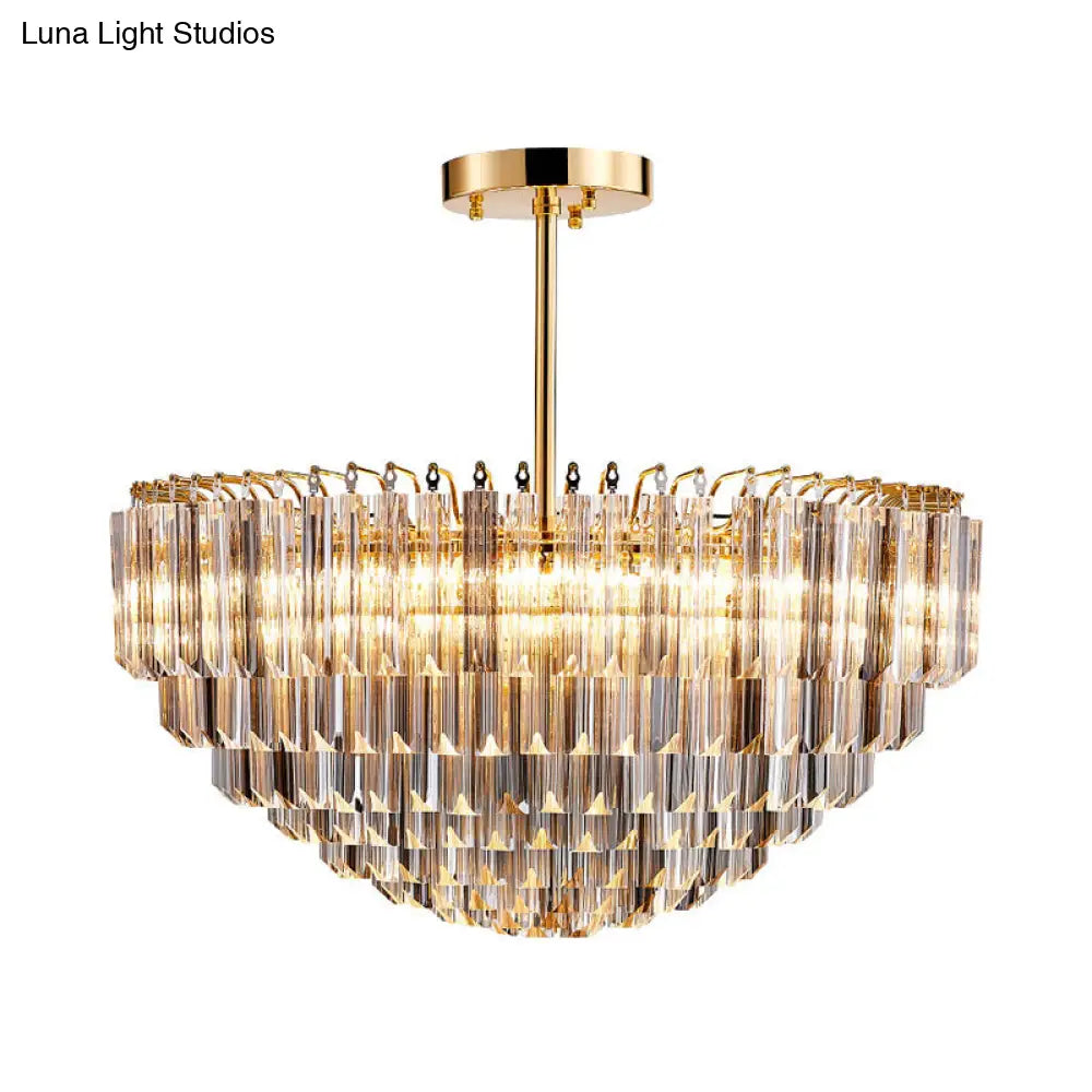 DecorBites™ Lámpara de techo moderna cónica semiempotrada de cristal dorado con 10 luces facetadas y diseño escalonado