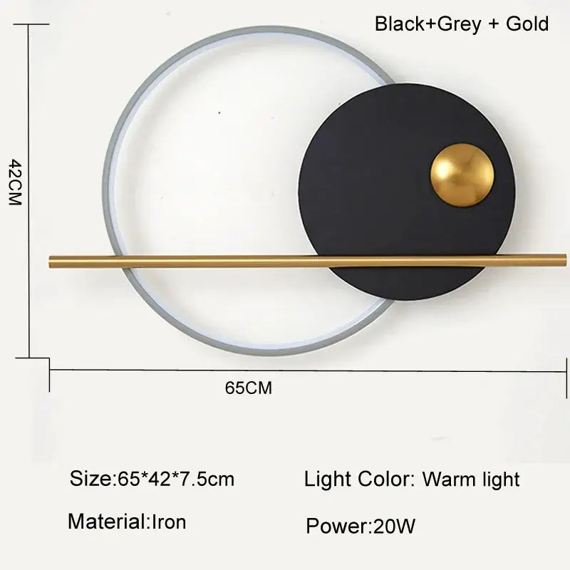 Modern cream and orange circular led wall lamps with sleek black grey and gold iron wall sconce for bedroom lighting