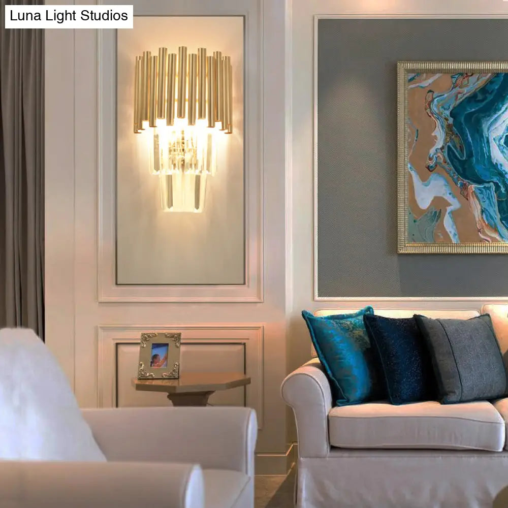 DecorBites™ DecorBites™ Modern Crystal Block Gold Sconce Light with 4 Tiered Wall-Mounted Heads for Bedroom