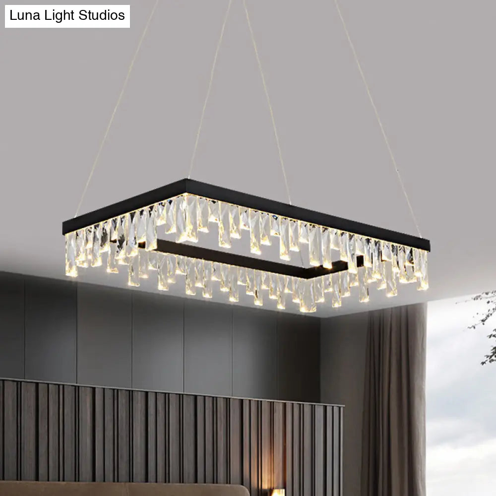 Lámpara de araña LED negra moderna con bloques de cristal - Lámpara colgante rectangular de 16"/23.5" de ancho