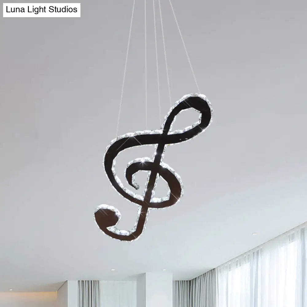 Lámpara de araña moderna de cristal con diseño de notas musicales LED – Acabado cromado, iluminación cálida/blanca