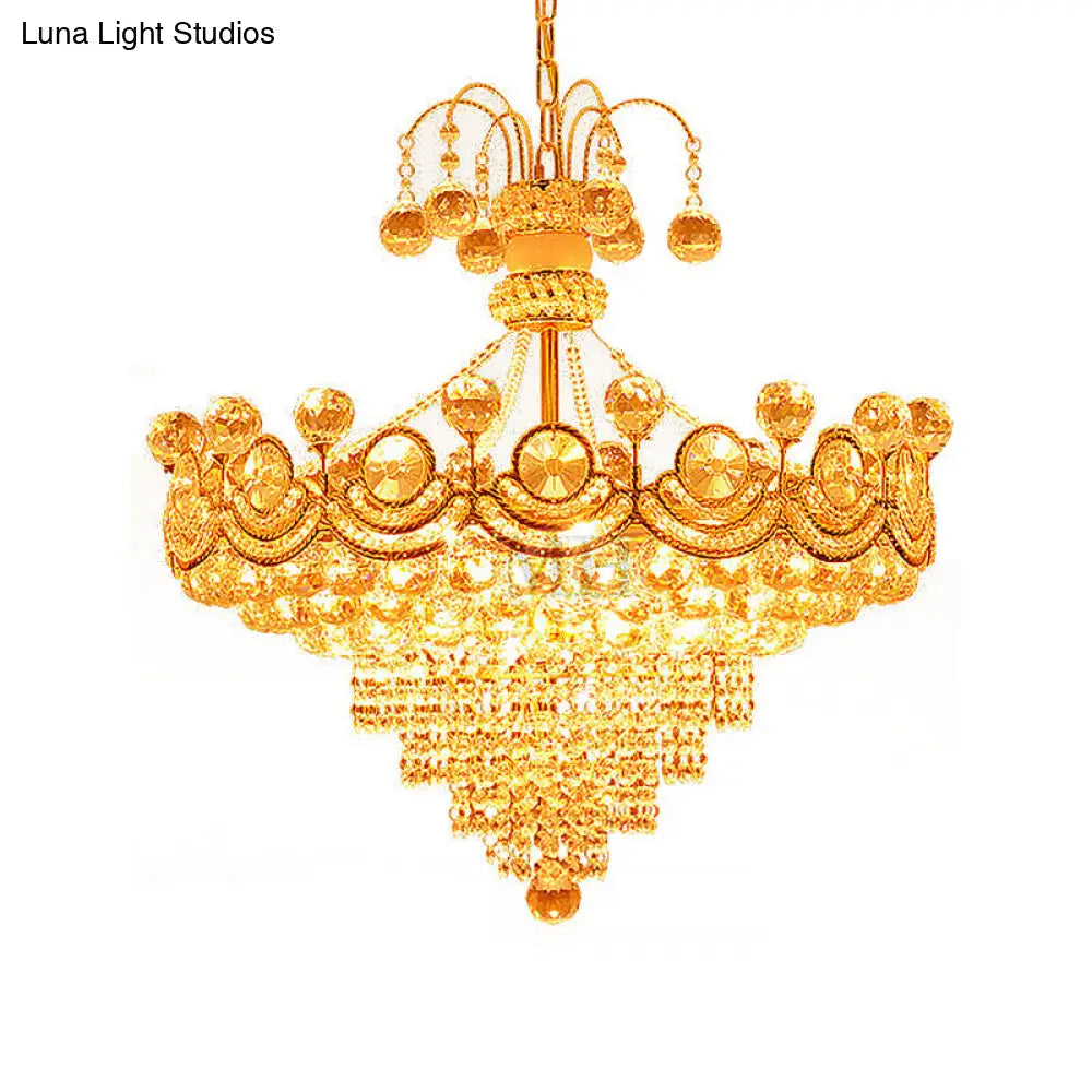 Lámpara de techo moderna de cristal en forma de cono - Lámpara dorada de 10 luces para comedor