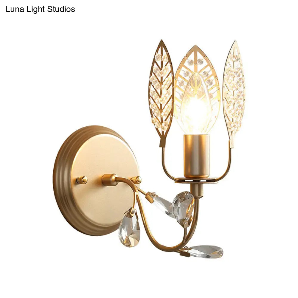 DecorBites™ DecorBites™ Modern Crystal Leaf Bronze Sconce Light - Wall Mounted Bedroom Lighting