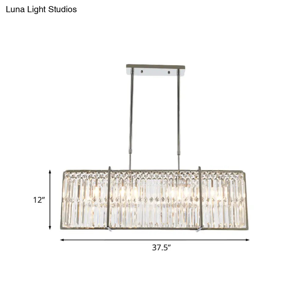 DecorBites™ Modern Crystal Rod Island Pendant – Rectangular with 5 Lights, Chrome Finish