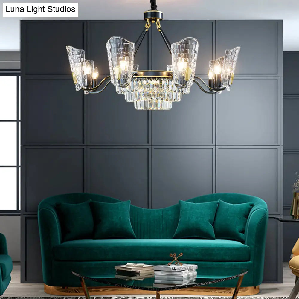 Lámpara de techo moderna con forma de escudo de cristal - 4/6/8 luces - Kit de lámpara colgante negra