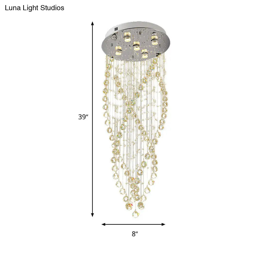 Lámpara de techo DecorBites™ Modern Crystal Spiral Flush Light con 5 bombillas - Acabado níquel para sala de estar