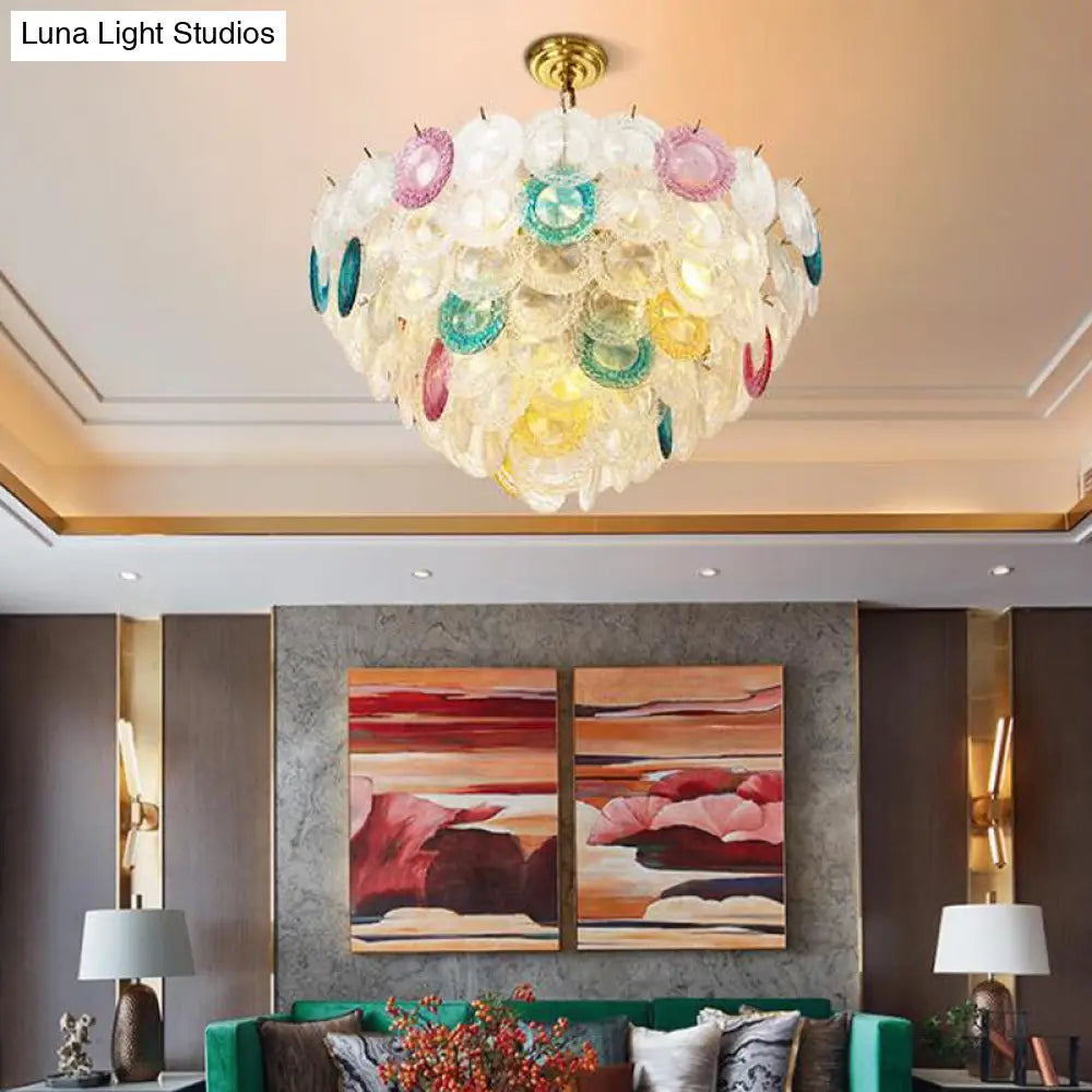 Lámpara de araña cónica moderna de cristal tallado - 12 bombillas, lámpara colgante ancha de latón