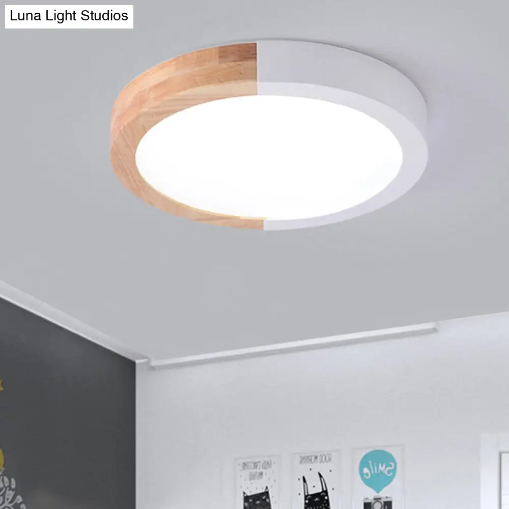 DecorBites™ DecorBites™ Modern Drum Flush Mount Light with Wood and Acrylic Shade for Kids Bedroom