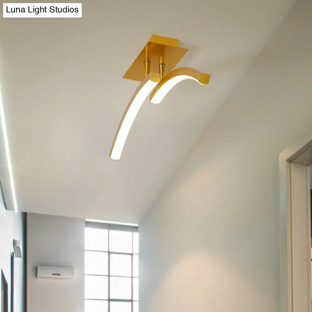DecorBites™ DecorBites™ Modern Dual Arc Semi Flush Mount LED Lamp: Acrylic Shade, Gold Finish, Warm/White Light