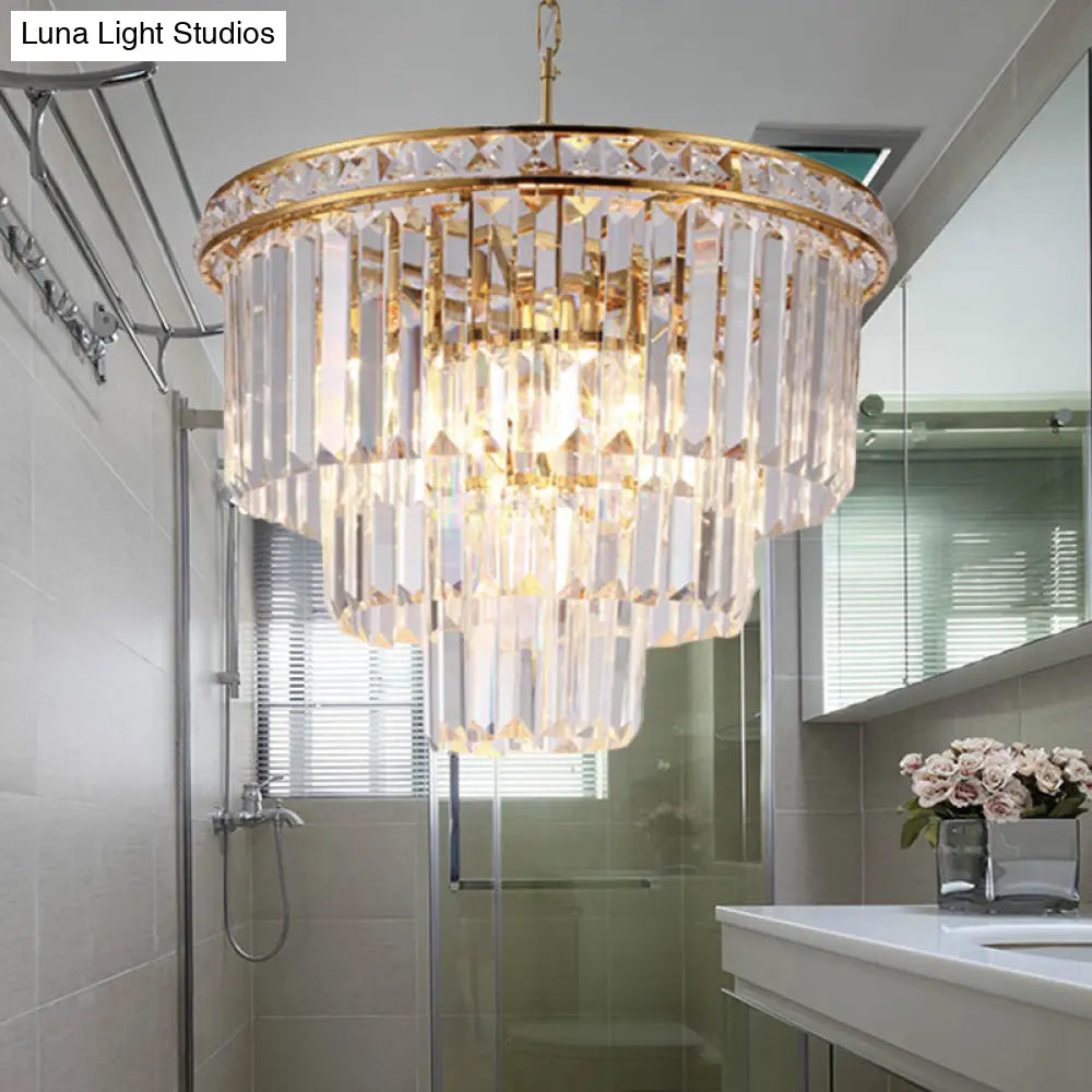 Lámpara de techo moderna de latón con 6 luces y cristal óptico facetado - Cuatro niveles, 49,5 cm/60 cm de ancho