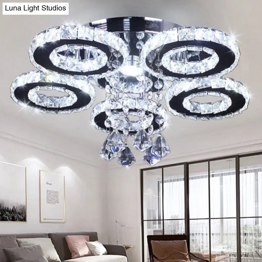 DecorBites™ DecorBites™ Modern Floral Crystal Semi Flush Ceiling Light - LED Stainless Steel Fixture for Bedroom