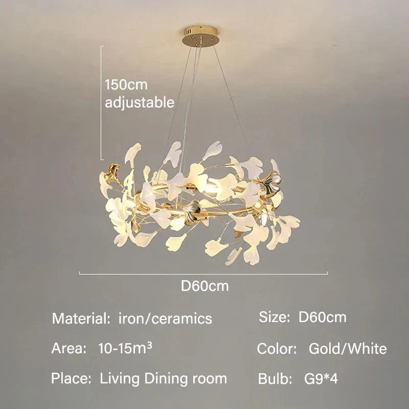 Modern Ginkgo Leaf LED Chandelier Dining Room Lighting - D60cm / ceramics / 3 lights changeable - Chandelier