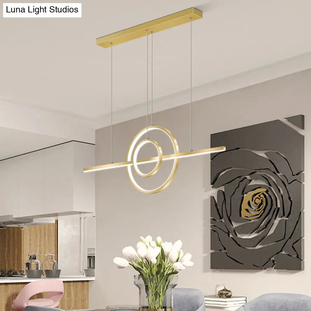 DecorBites™ Modern Gold 2-Ring LED Island Pendant Lamp with Warm/White Light - Perfect for Dining Room