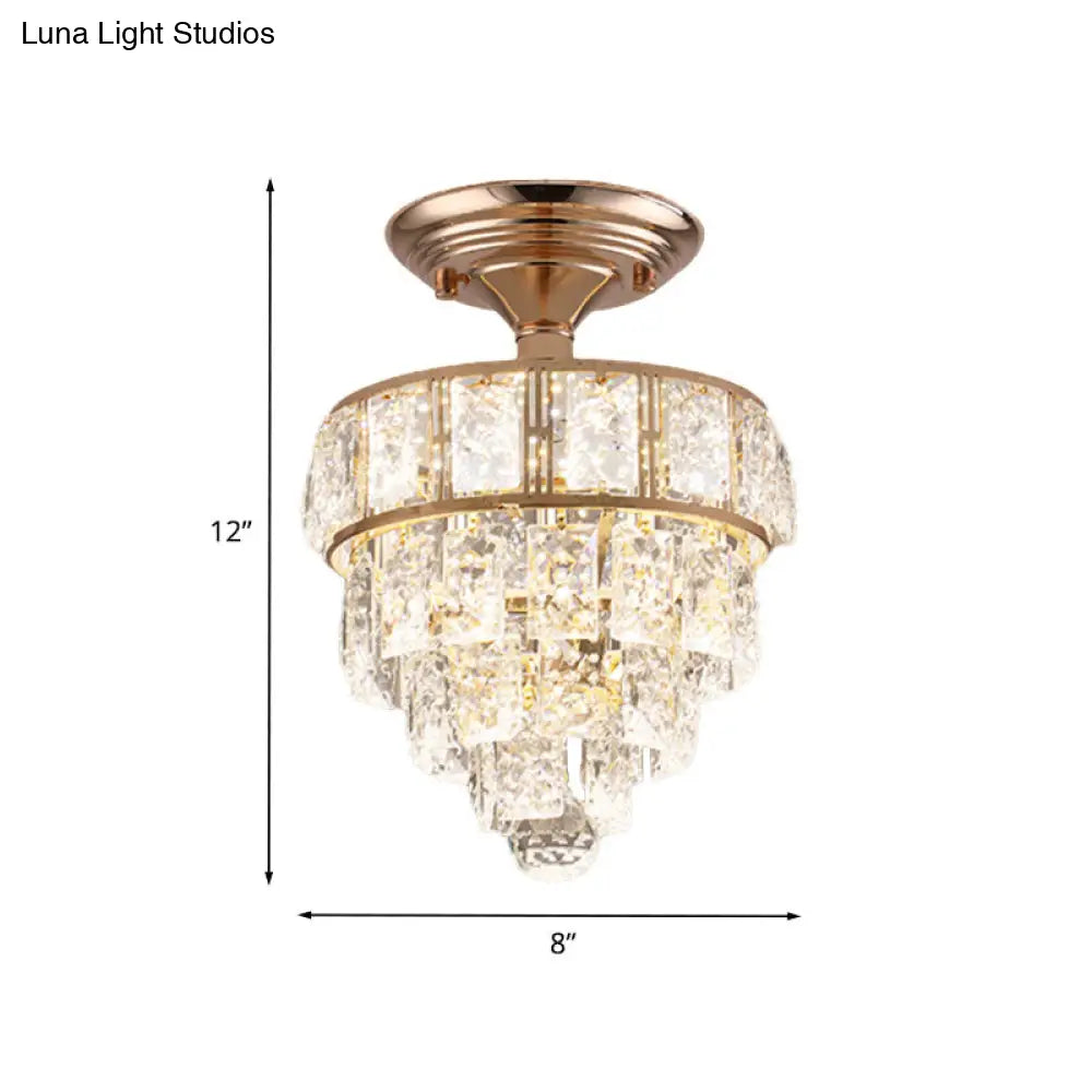 DecorBites™ DecorBites™ Modern Gold Beveled Crystal LED Ceiling Flush Mount with 4 Tiers - Elegant Hallway Lighting