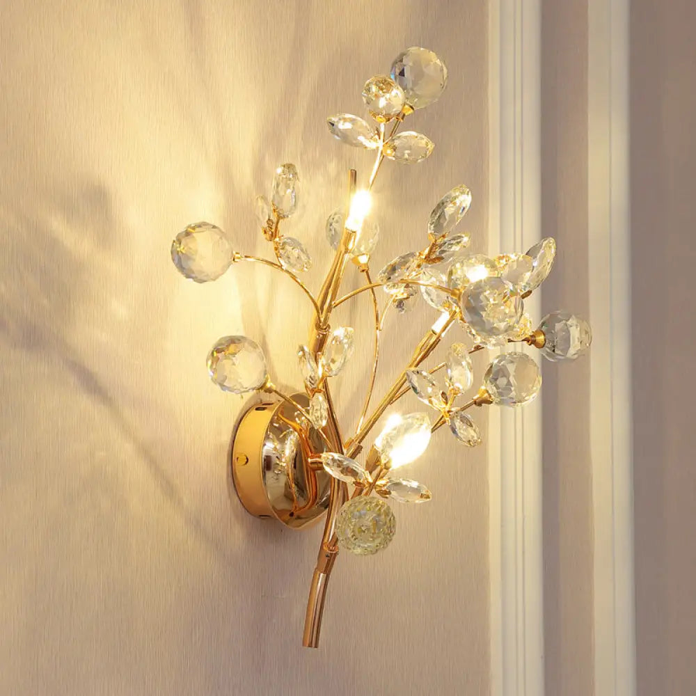 DecorBites™ DecorBites™ Modern Gold Beveled Crystal Wall Light with Branch Design - 2/3 Heads - Wall Mounted Fixture