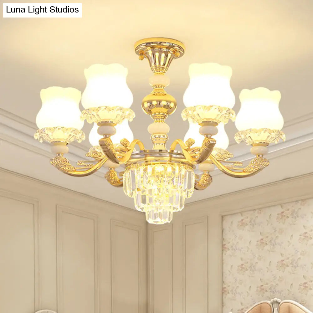 DecorBites™ DecorBites™ Modern Gold Crystal Glass Flower Ceiling Flush Light for Bedroom (3/6 Lights)