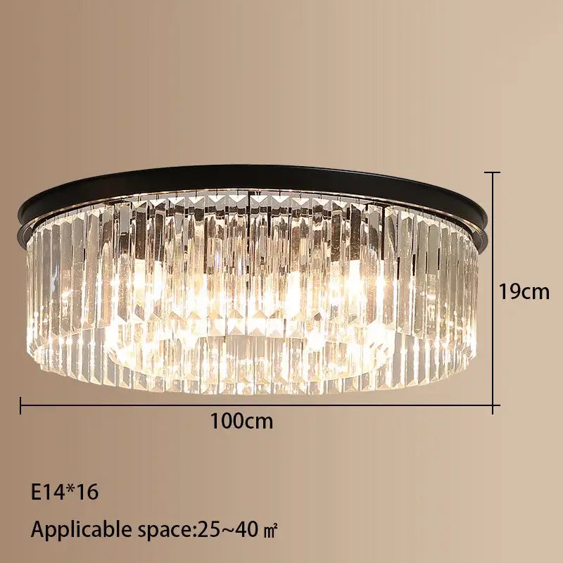Modern gold crystal led ceiling chandelier with black-framed circular design and faceted crystal prisms for living room decorbites crystal led ceiling chandelier