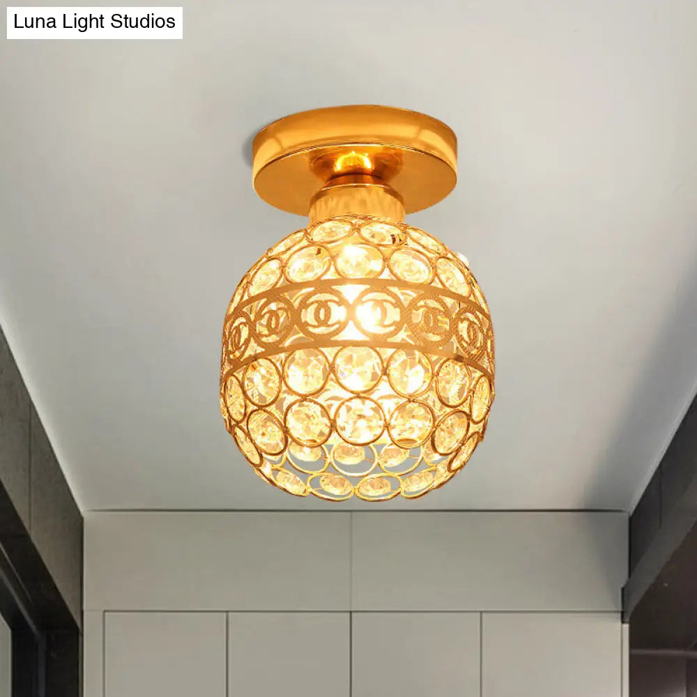 DecorBites™ DecorBites™ Modern Gold Crystal Shade Balcony Semi Mount Lighting - Globe/Square/Lantern Design, Close to Ceiling