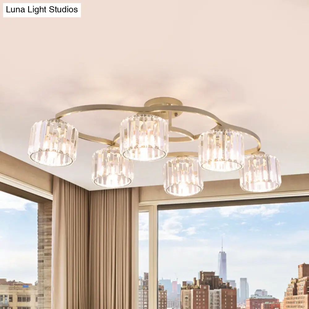 DecorBites™ DecorBites™ Modern Gold Crystal Shade Semi Flush Mount Ceiling Lamp for Dining Room (4/6-Bulb)