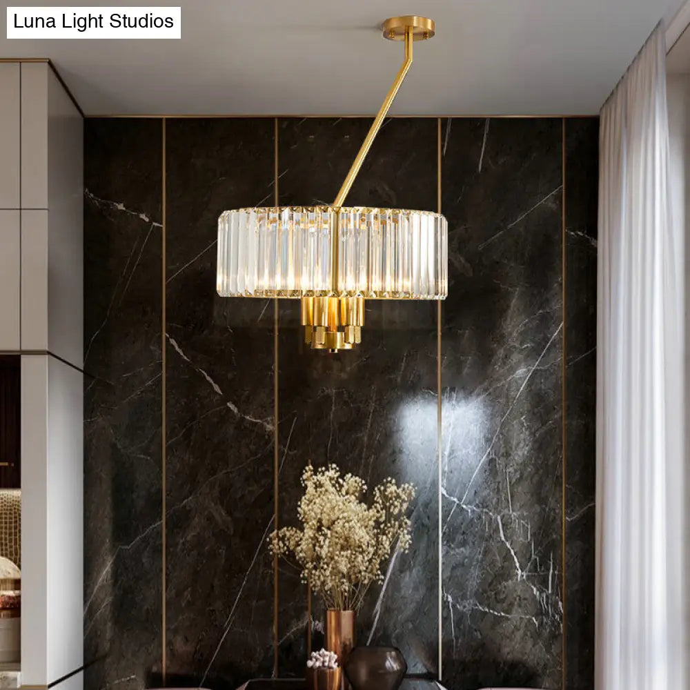 Lámpara de araña colgante moderna con acabado dorado y cristal (tamaño tambor) - 3/4/6 luces