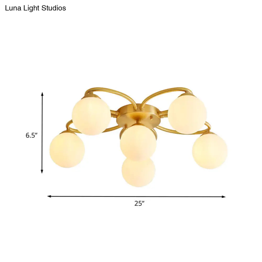 DecorBites™ DecorBites™ Modern Gold Flower Design 6-Head Orb Bedroom Semi Flush Ceiling Lamp with Opal Glass