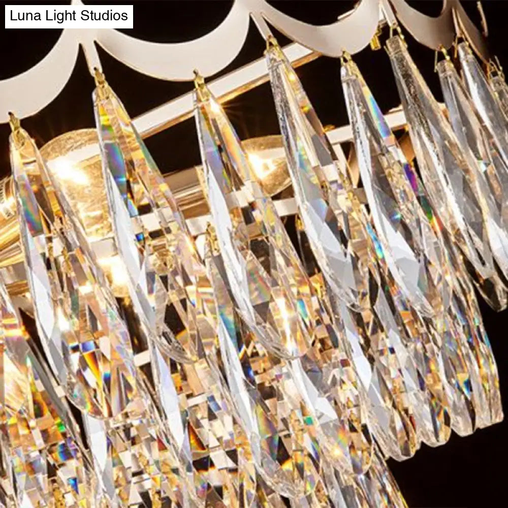 DecorBites™ DecorBites™ Modern Gold Flush Mount Chandelier with Clear Crystal Drops - 9-Bulb Bedroom Ceiling Lighting - 3-Layer Design