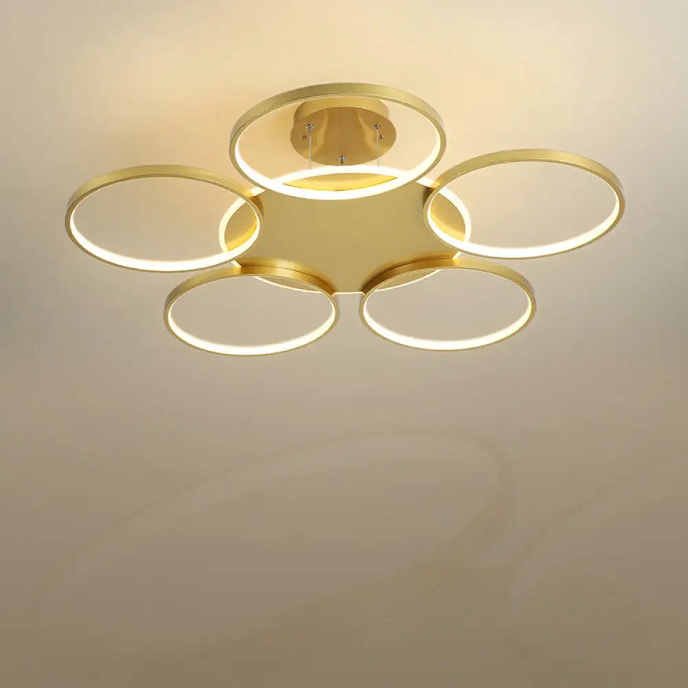 DecorBites™ DecorBites™ Modern Gold Halo Ring Chandelier - Flush Mount, 3/5/6-Light Metal Ceiling Lamp in Warm/White Light