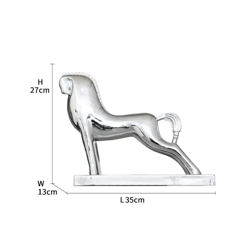 Shiny silver metallic horse resin sculpture with sleek polished finish for modern minimalist living room decorbites horse resin