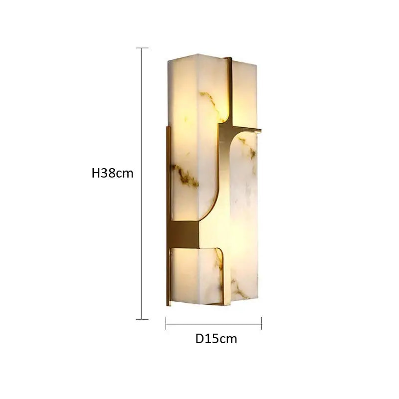Modern gold imitation marble led wall lamp with translucent white marble panels and gold-toned metal frame for decorbites decor