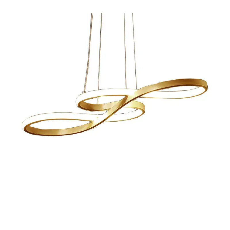 Gold-finished infinity-shaped led pendant lights with sleek modern design for elegant dining room decorbites elegant pendant