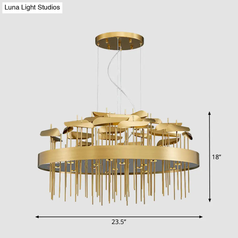 Modern Gold Leaf Suspension Chandelier for Dining Room