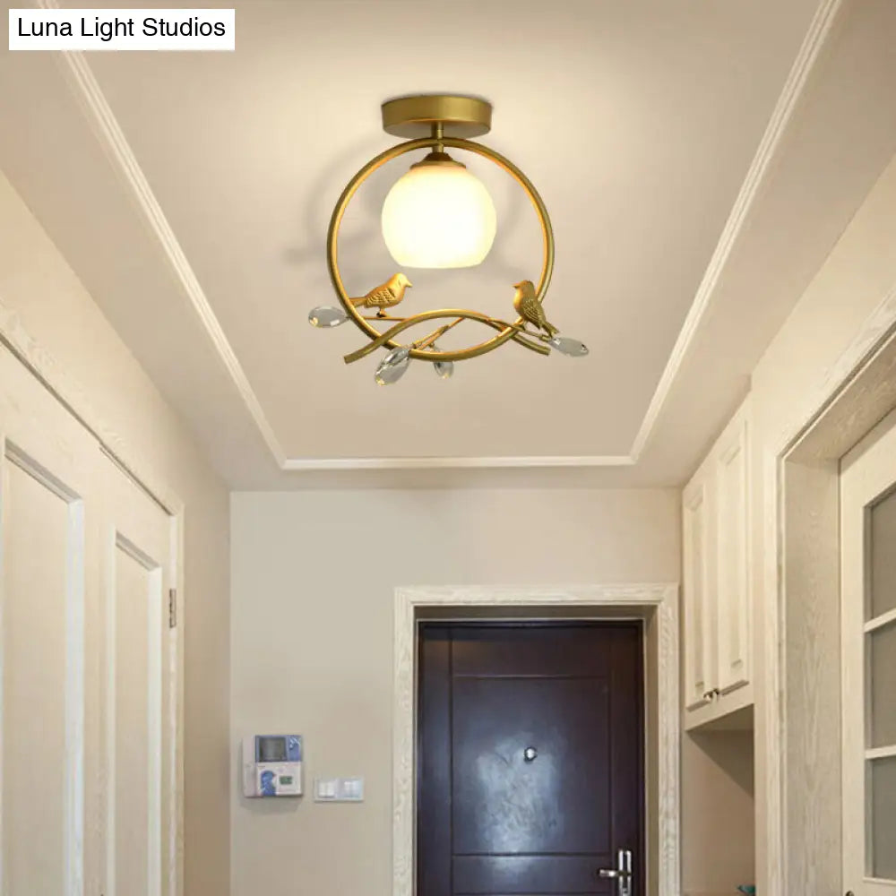 DecorBites™ DecorBites™ Modern Gold Metal Ring Flush Mount with Glass Dome Lampshade and 1 Bulb