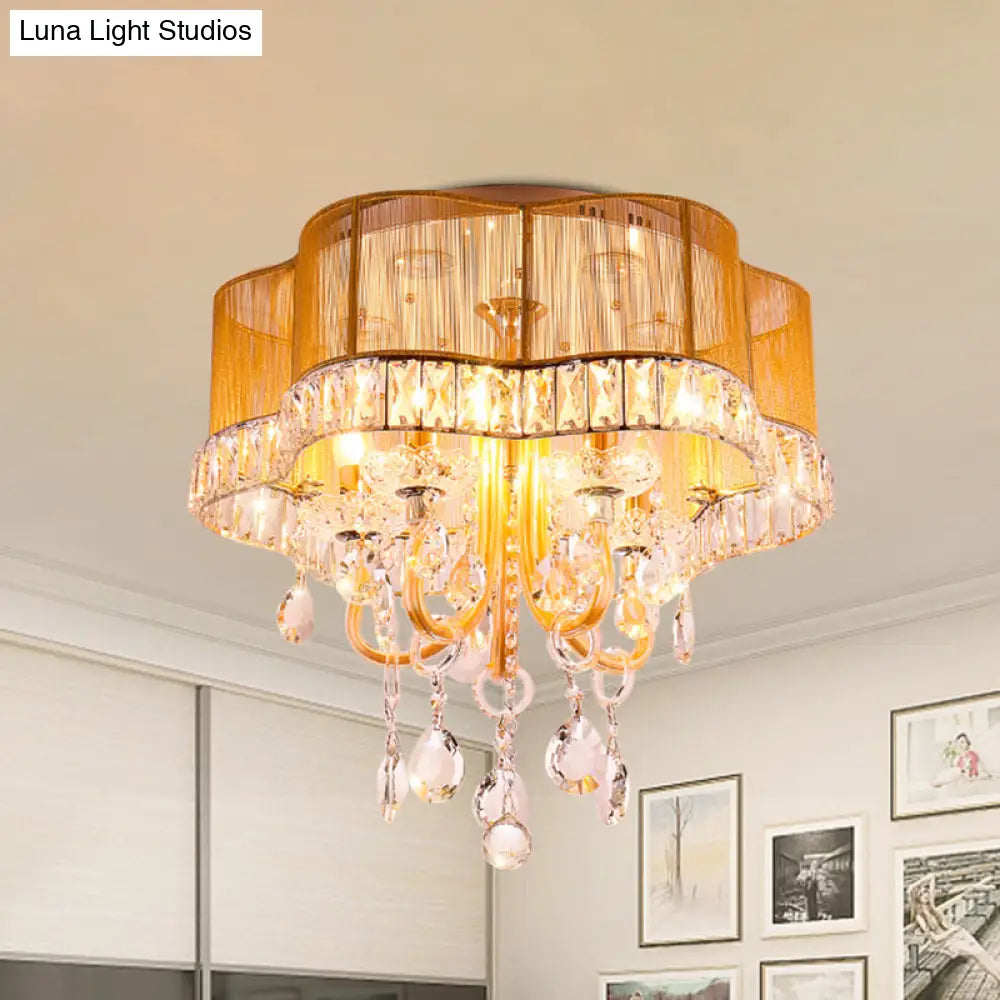 DecorBites™ DecorBites™ Modern Gold/Red LED Floral Bedroom Ceiling Light with Crystal Accent