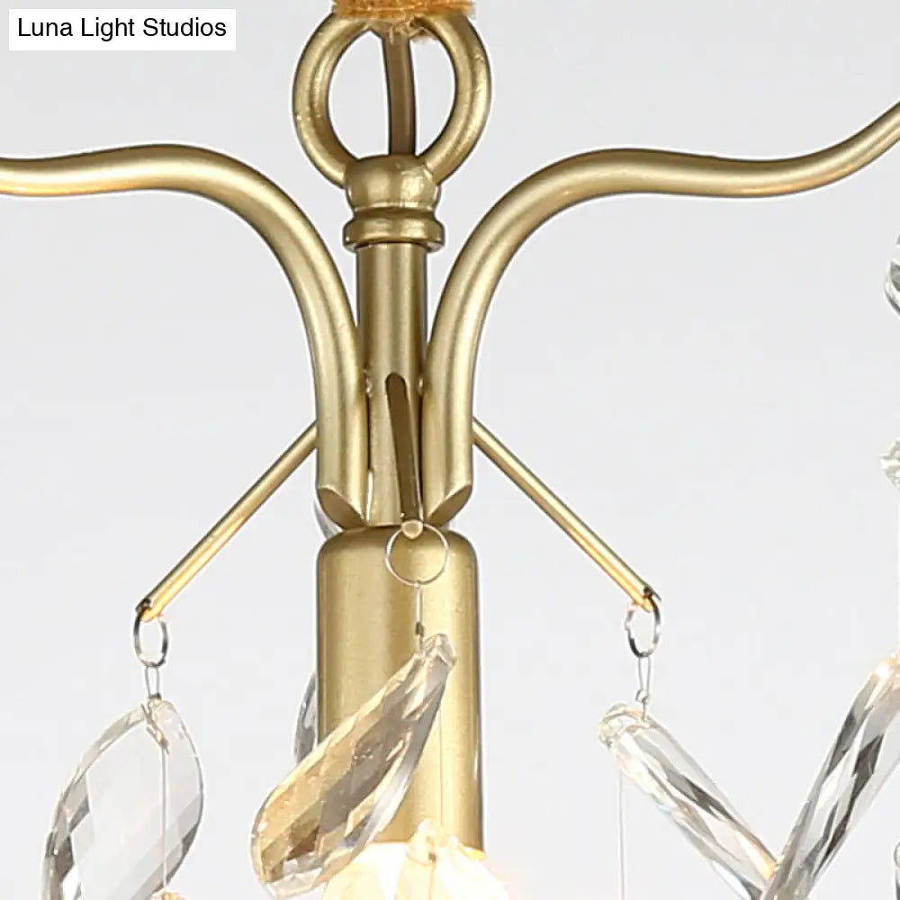 Lámpara de araña moderna dorada en forma de lágrima con cristal y una luz para pasillo