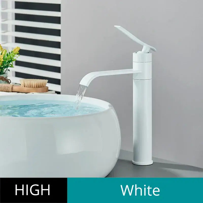 Modern gold waterfall decorbites basin faucet with white high arc sleek design for bathroom mixer tap