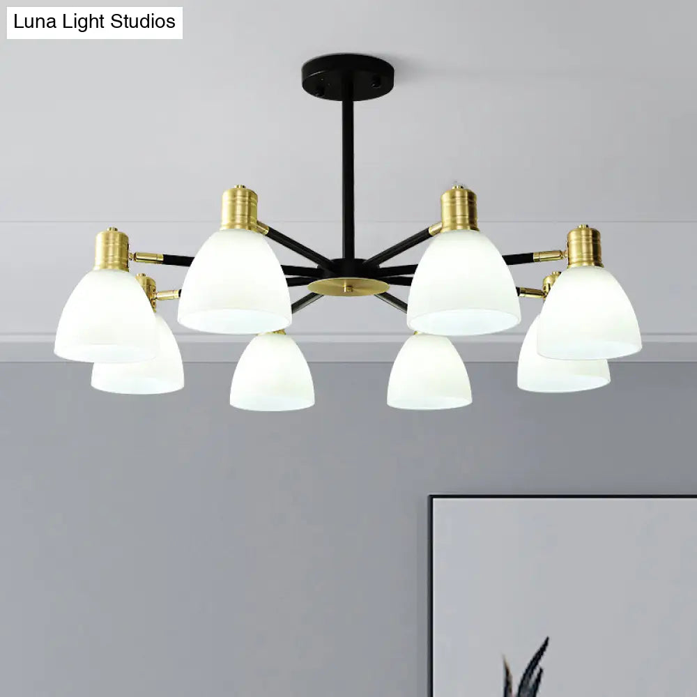 Lámpara de techo colgante moderna dorada con cúpula de cristal opalino, 5/6/8 luces