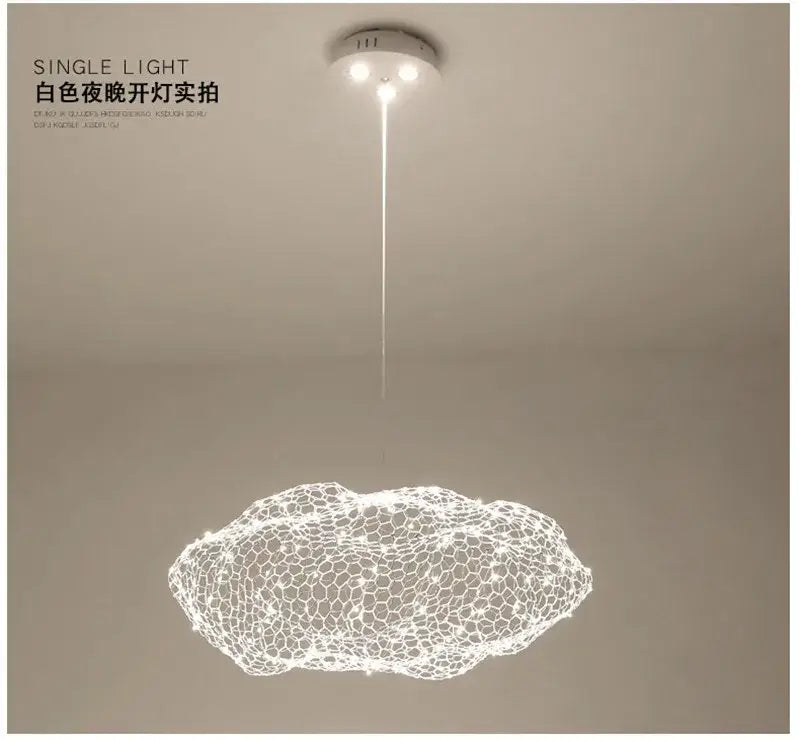 Modern golden wire mesh decorbites cloud pendant light white with delicate honeycomb design for bedroom lighting