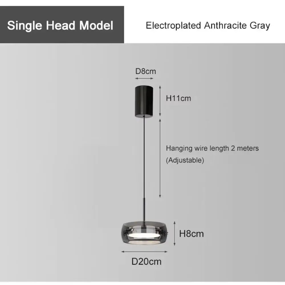 Modern gray glass pendant light with electroplated anthracite gray plating and sleek cylindrical top for kitchen